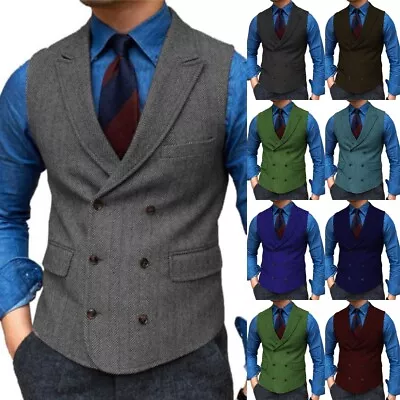 Mens Tweed Vest Western Vintage Wool Workwear Business Vests M Large XL XXL 3XL • $22.94