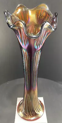 Antique Fenton Swung Carnival Glass Rib & Diamond Pattern  12  Swing Vase • $55.42