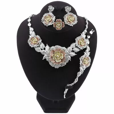 Wedding Flower African Beads Necklace Earrings Bracelet Ring Bridal Jewelry Set • $15.99