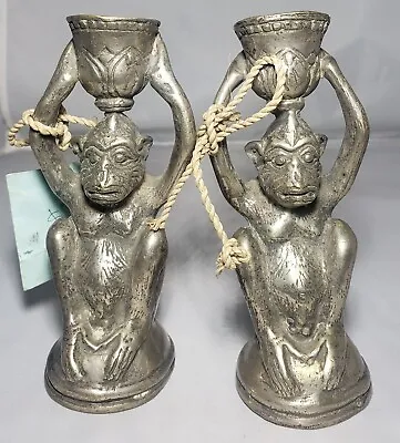 2 Hand Casted Bronze Monkey Candle Holders Made In Indonesia  • $40