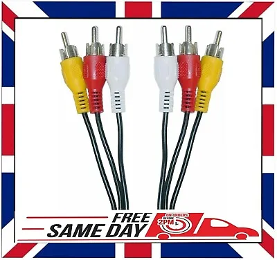 1.5m 3 RCA MALE To 3 RCA CABLE MALE PLUG AUDIO PHONO VIDEO AV DVD • £4.29