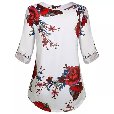 Office V Neck Women Blouse Soft Floral Print Long Sleeves Autumn Spring Summer • $23.32