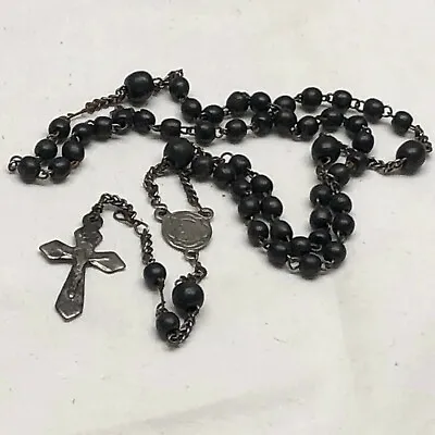 £14.42 • Buy Vintage Children's Rosary Parts France 18  Black Beads