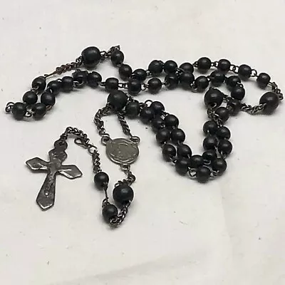 Vintage Children's Rosary Parts France 18  Black Beads • $14.85