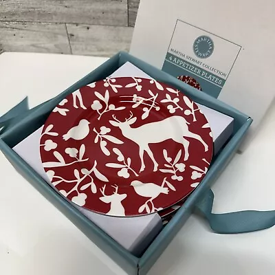 MARTHA STEWART COLLECTION RED/WHITE WOODLAND PARK Deer Birds Foliage 4 Plates • $16.99