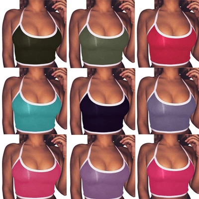£3.59 • Buy Womens Halter Neck Vest Tank Crop Tops Summer Sexy Backless Tee Shirts Camisoles