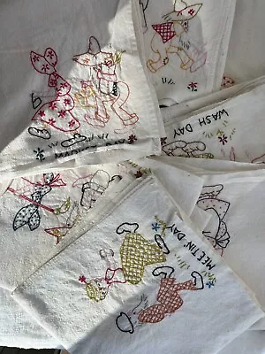 Vintage Embroidered Days Of The Week Dishtowel Set • $36