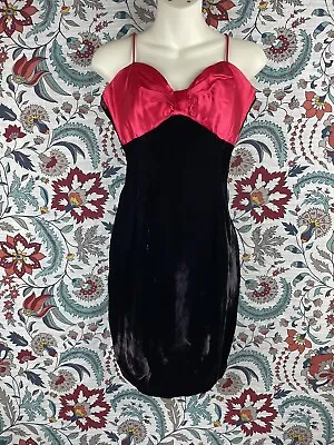 Jessica Mcclintock Gunne Sax Dress Vtg 80s Prom Velvet Black & Satin Red • $18
