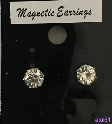 6 Mm ROUND CLIP ON MAGNETIC CZ STONE EARRING MENS/LADIES FASHION ACCESSORIES NEW • £3.49