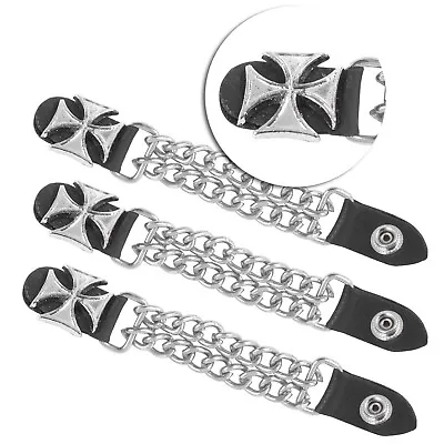 Motorcycle Vest Extenders Double Bike Chain Made For USA Biker Iron Cross Silver • $7.99