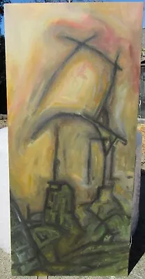 Large Gorgeous Vintage 70s Abstract Mid Century Modernist Oil Painting 23 X49.5  • $266.24