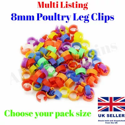 10 - 100 Poultry Clip Leg Rings 8mm Spring Chicken Hatching Pigeon Pheasant Bird • £3.19