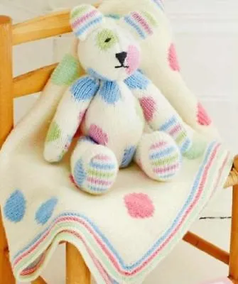 (bb3) Baby Spotty Blanket & Matching Teddy Bear In Dk Knitting Pattern   • £1.99