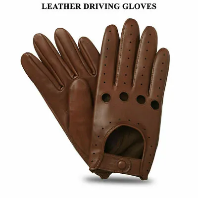 Mens Classic Driving Gloves Soft Genuine Real Lambskin Leather Dark Brown Black • £9.99