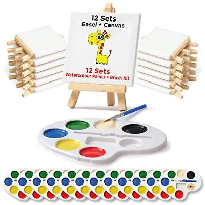 Mini Canvas And Easel Set With Mini Watercolor Paint In Bulk 12 For Kids • $22.99