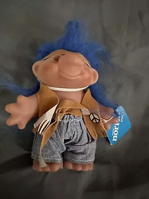 VINTAGE TROLL Norfin Troll Doll 5  Hippie Blue Hair • $10