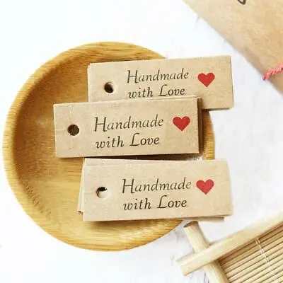 £3.11 • Buy 100x Kraft Paper HANDMADE WITH LOVE Gift Tags Rustic Wedding Favor Tag Label