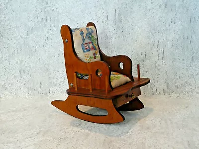 Vintage Hand Made Wooden Rocking Chair Pin Cushion Sewing Caddy With Drawer • $20