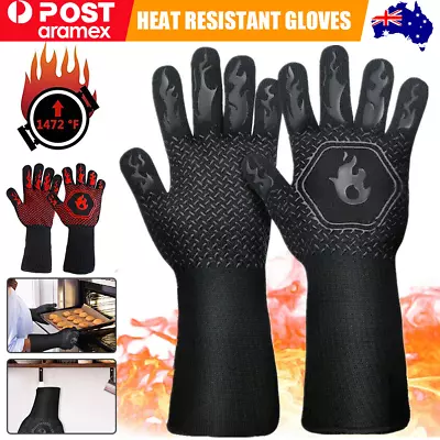 BBQ Gloves 800°C Heat Oven Grill Non-Slip Fireproof Resistant Silicone Kitchen • $5.39