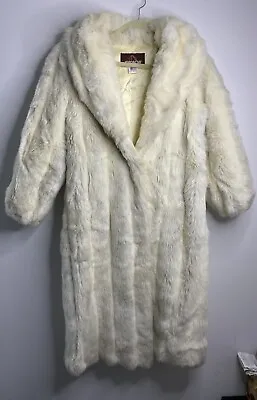 Vintage 80’s Jordache Size 9/10 Faux Fur Coat Fully Lined Womens Ivory/Silver • $135