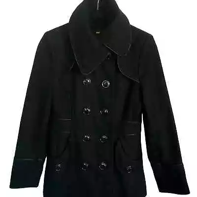 Y2k Miss Sixty Size Small Black Wool Blend Double Breasted Car Coat Pea Coat • $55