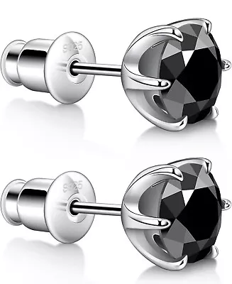 Hitlinker 925 Silver Round/Cushion Black Moissanite Stud Earrings For Men/Women • $39