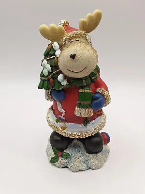 Christmas Moose Holding Tree Wearing Scarf And Santa Suit 6 Inches • $6.73