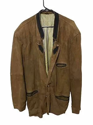 Vintage Men's Tan Suede Jacket Size Extra Large Brown And Black Silk Lining • $52.50