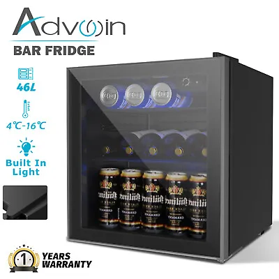 $239.90 • Buy 46L Bar Fridge Glass Door Mini Freezer Compressor Countertop Beverage Cooler