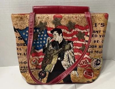 Elvis Presley Beaded Purse Bag By Ashley M. Elvis With Guitar American Flag READ • $21.95