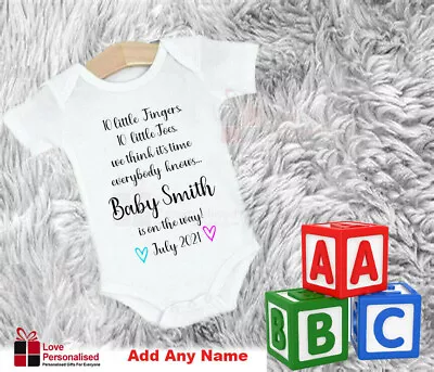 Personalised Custom Baby Name Vest Heart Baby Grow Bodysuit Reveal Announcement • £5.99