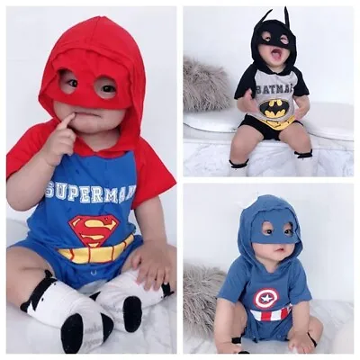 New Baby Boys Superhero Superman Batman Spiderman Costume Jumpsuit Size 00012 • $22.95