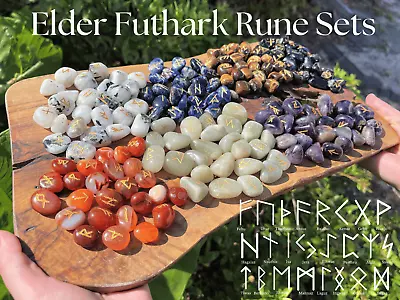 Crystal Rune Stone Set With Velvet Storage Pouch - Set Of 25 Elder Futhark Runes • $15.95
