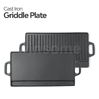 £26.52 • Buy 51cm Cast Iron Griddle Plate Fry Pan Grill BBQ Skillet Double Side Reversible