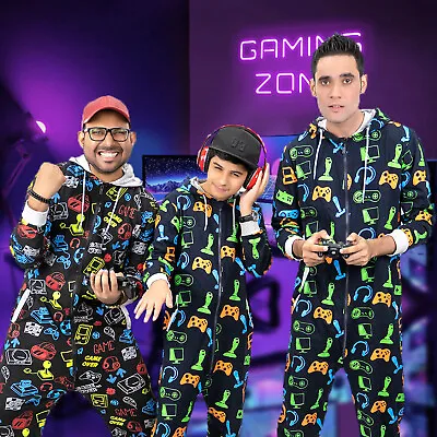 New Mens Boys Family Gaming Pyjamas Father Son Gamer Jumpsuit All In One 1Onesie • £24.99