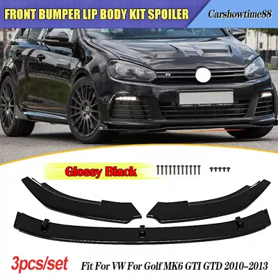 Gloss Black Front Lip Bumper Spoiler Splitter For Volkswagen VW Golf MK6 GTI GTD • $66.99