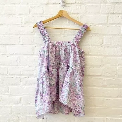 Moodie || Floral Ruffle Strap Tank Flowy Lavender Purple Small • $38.85