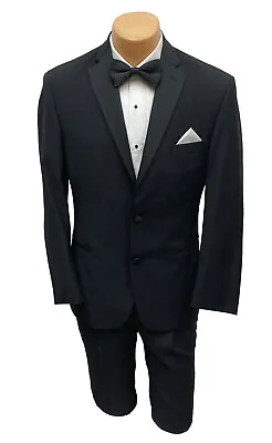 Ralph Lauren Black Tuxedo With Flat Front Pants Grosgrain Satin Lapels 38R 32W • $89.96