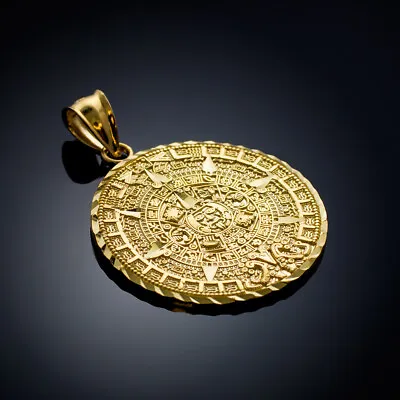 Gold Aztec Mayan Sun Calendar Pendant (S/M/L) • $790