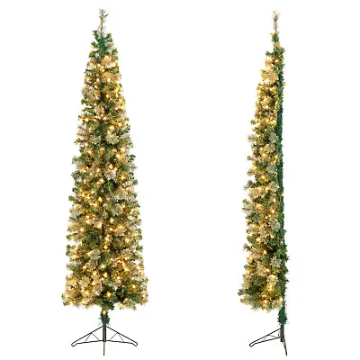 7FT Half Christmas Tree Slim Full Xmas Tree W/403 Branch Tips & 150 Lights Green • $64.99