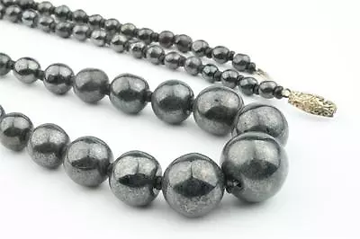 23  Vintage Czech Necklace Gradual Mottled Metallic Black Lustre Glass Beads • $16