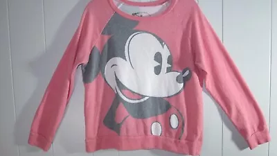 Disney Sweatshirt Women’s M Pink Mickey Mouse Front /Back Crop Pullover Classic • $12