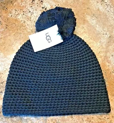 NWT Women's UGG Black Pom -Pom Knit Beanie Hat One Size • $25