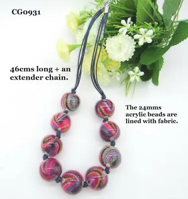 Necklace-unusual Large Acrylic Beads Lined With Fabric-incl.p&p....cg0931 • £15.95