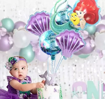 5Pcs Cartoon Mermaid Foil Balloon Set Baby Shower Girls Birthday Party Decor • $4.80