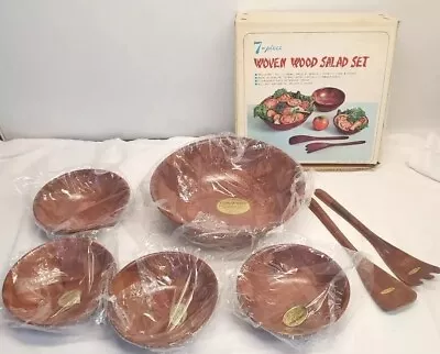 NEW Vintage Formosa- Bamboo Woven Wood Salad Bowl Set 7-piece Original Box • $25