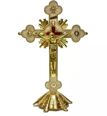$24 • Buy  Beige & Gold Catholic Altar Standing Wall Jesus  Crucifix INRI Jerusalem 8.2 