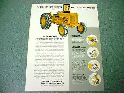 Massey Ferguson 65 Yellow Industrial Tractor Literature • $30
