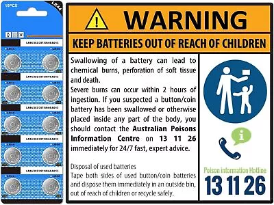 10 X Pcs LR44 AG13 1.5V Alkaline Coin Button Battery 10x 10Pk 10pcs Pack *NSW* • $2.45