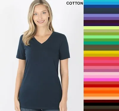 $8.75 • Buy  Womens V Neck T Shirt Relaxed Fit Zenana Short Sleeve Cotton   STORE CLOSING